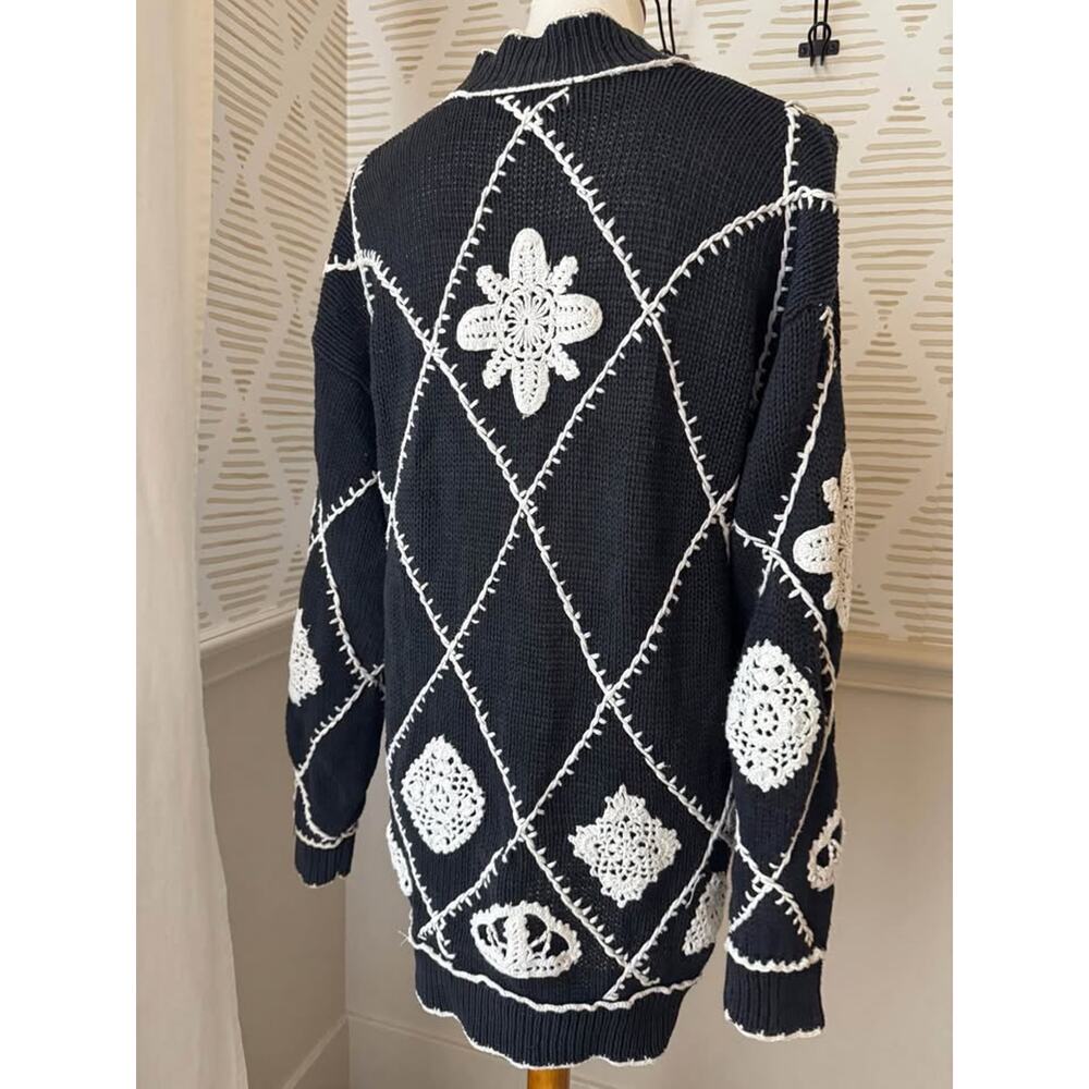 Cullinane Women’s Large Black & Cream Knit Cardigan Sweater - Picture 6 of 8